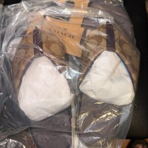 Coach Signature Brown and Cream Slippers